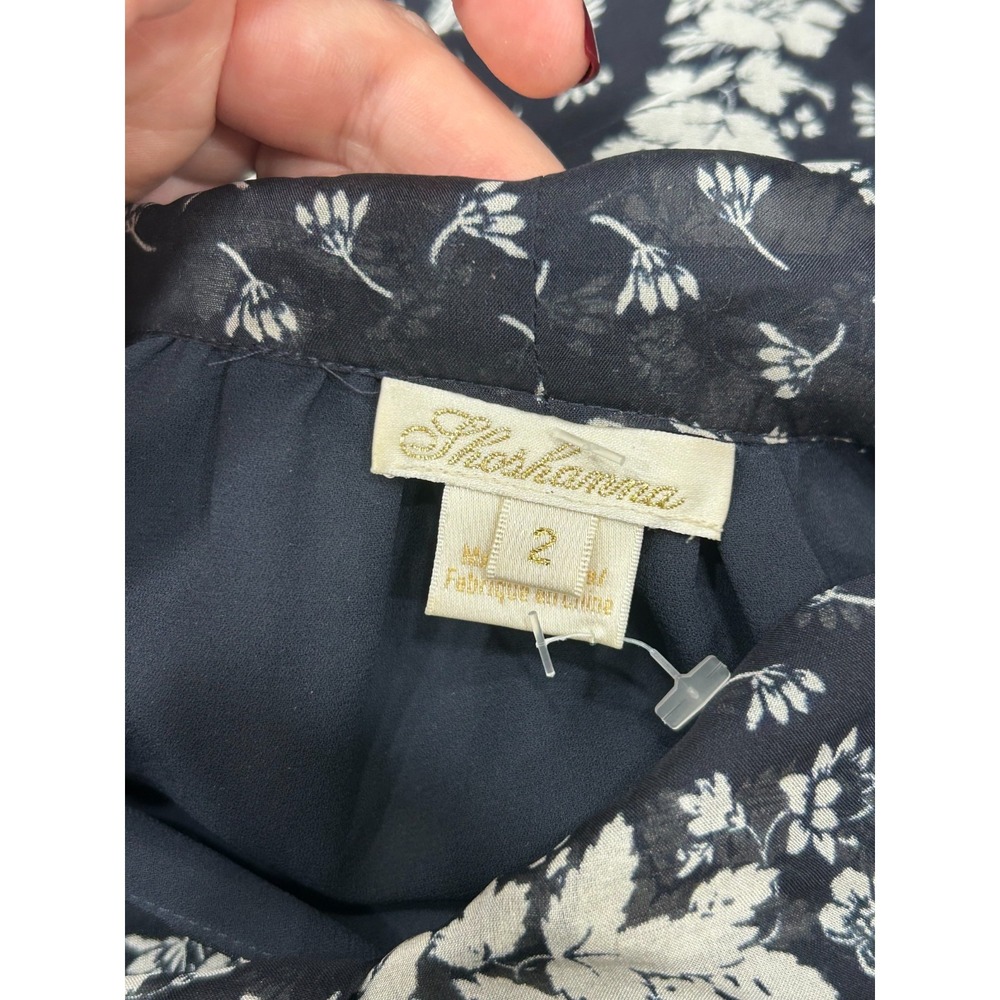 Shoshanna Holley Dress Womens 2 Navy White Floral Silk Tie Neck 3/4 Sleeve Mini - Picture 10 of 12